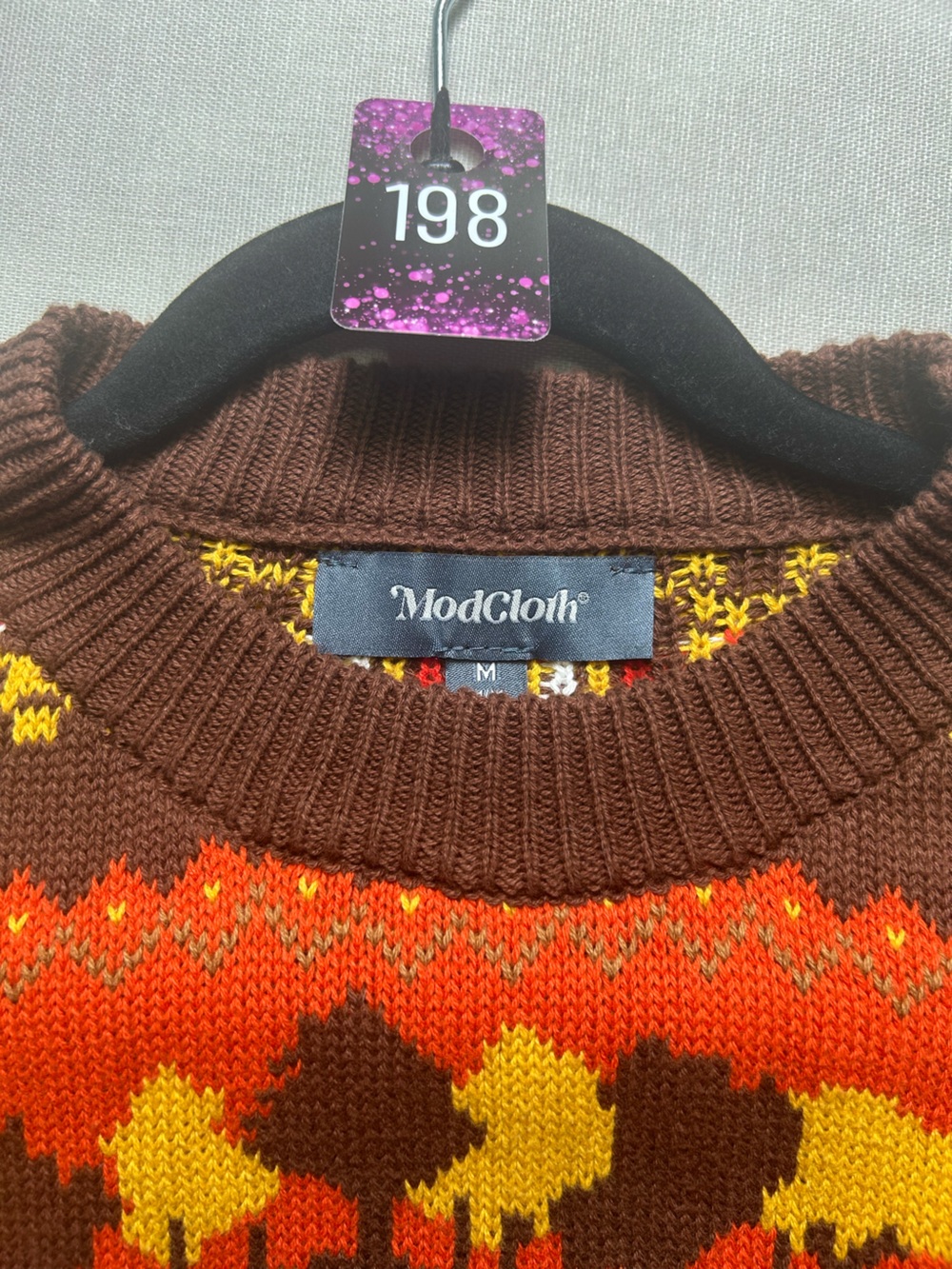 ModCloth Fox Fair Isle Sweater Womens M Brown Orange Autumn #C198 - Picture 11 of 11